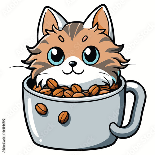 Cute Feline Peeking Out of Coffee Beans
