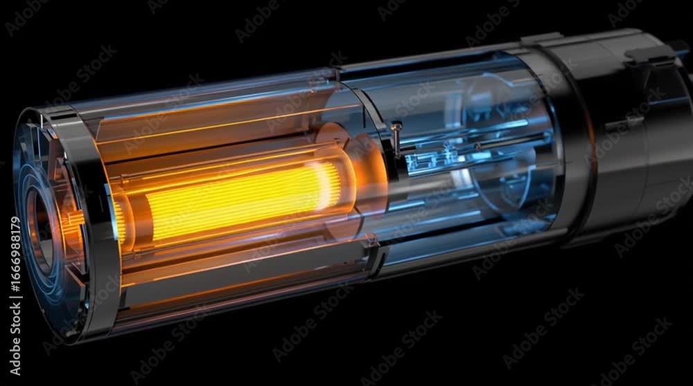 A cutaway animation of a sleek cylindrical Small Modular Reactor (SMR ...