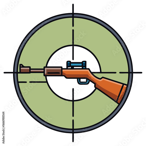Rifle scope aiming at wooden rifle target