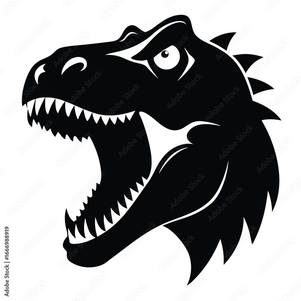 Fototapeta premium Black Silhouette of Tyrannosaurus Rex Head with Open Mouth and Sharp Teeth