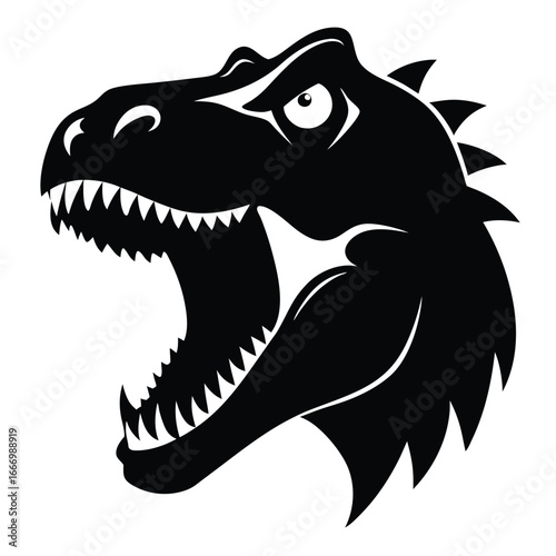Black Silhouette of Tyrannosaurus Rex Head with Open Mouth and Sharp Teeth