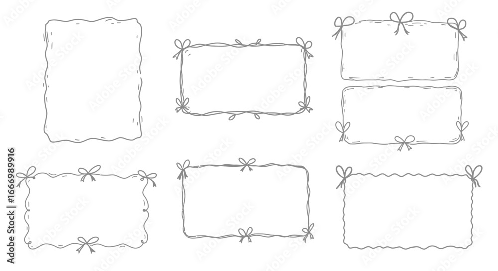 Fototapeta premium Hand Drawn Decorative Borders and Frames Featuring Cute Bow Accents for Scrapbooking and Craft Projects
