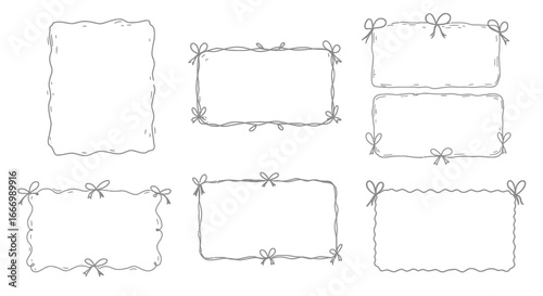 Hand Drawn Decorative Borders and Frames Featuring Cute Bow Accents for Scrapbooking and Craft Projects