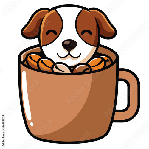 Adorable Dog Enjoying a Cup of Coffee Beans