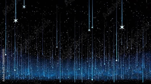 Blue meteor shower with particles on the night starry sky. Elegant and deep abstract background. Colorful falling stars. Meteor shower. Starry background. Video 4K