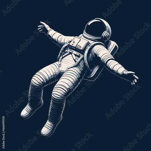Astronaut vector illustration floating in space with detailed design on dark background for modern graphics, creative branding, and abstract character art