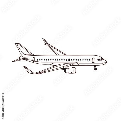 Vector art of outline drawing of a modern passenger airplane