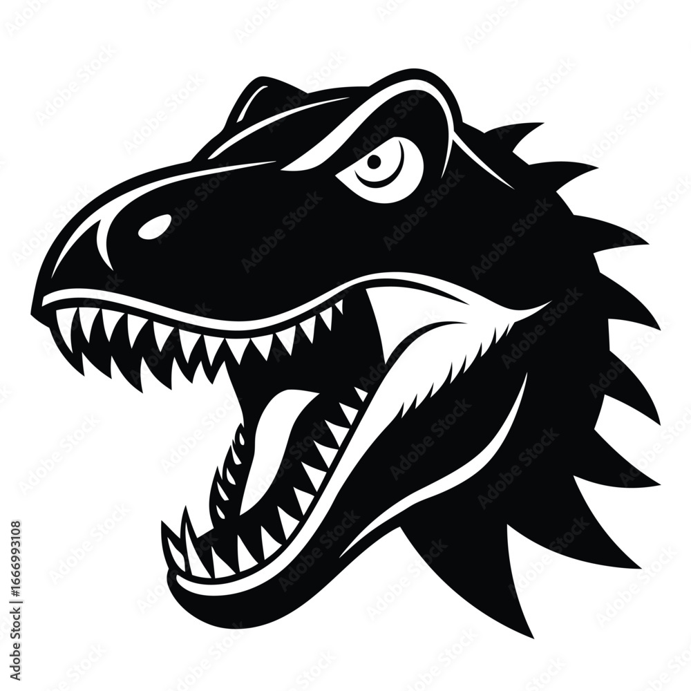 Fototapeta premium Monochrome TRex Head Vector Illustration with Sharp Teeth and Reptilian Scales Design