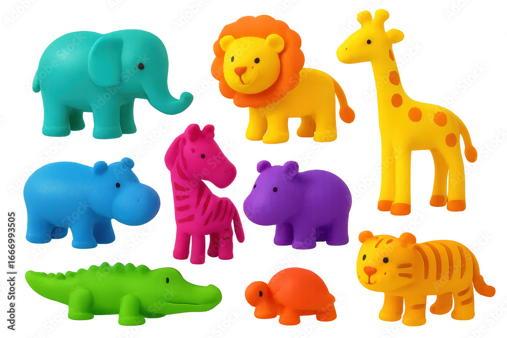 Obraz premium Colorful plastic animal toys isolated on transparent background