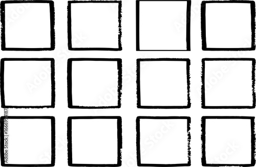 Grunge hand drawn border frames set on white. Multipurpose easy to reuse on media and web.