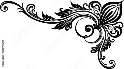 Vector art of black decorative flourish corner element