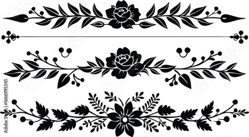 Vector art of collection of three floral dividers and ornaments
