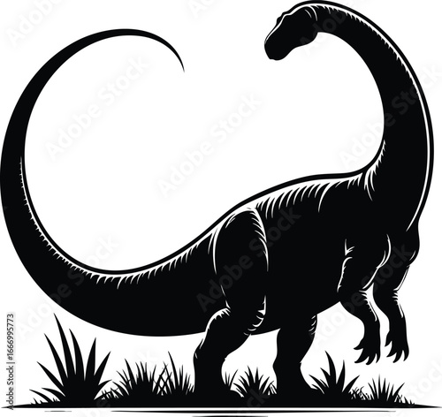 Long Neck brontosaurus dinosaur silhouette vector illustration isolated on white background