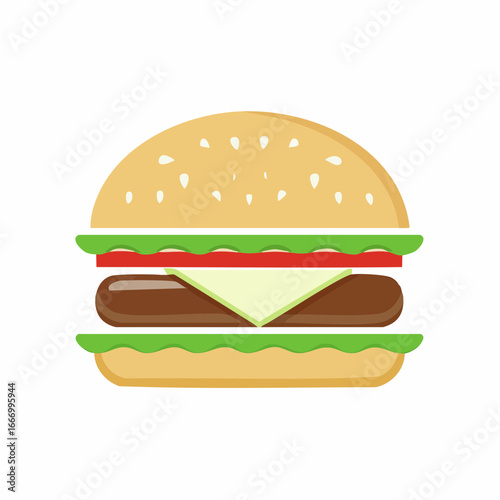 Simple Illustration of a Juicy Cheeseburger with Sesame Seed Bun