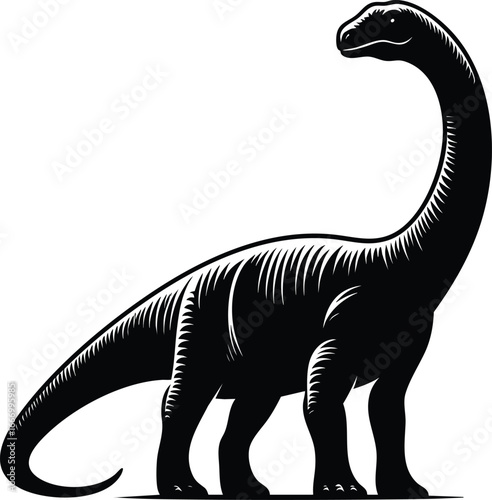 Long Neck brontosaurus dinosaur silhouette vector illustration isolated on white background