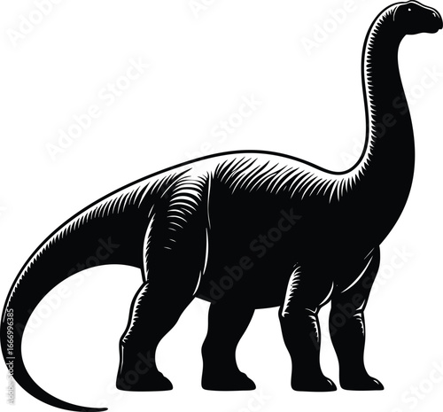 Long Neck brontosaurus dinosaur silhouette vector illustration isolated on white background