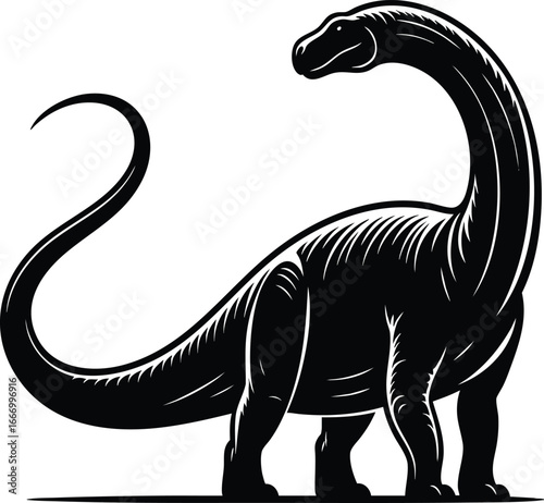 Long Neck brontosaurus dinosaur silhouette vector illustration isolated on white background