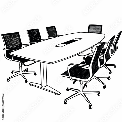 Vector art of a modern conference table with chairs in a boardroom setting, perfect for business meetings and discussions