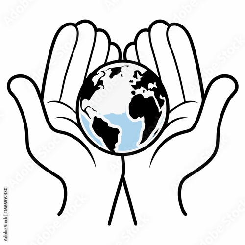 Vector art of hands gently holding the planet earth, symbolizing care, protection, and support for our world and its future