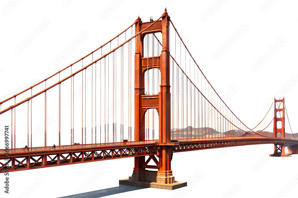 Obraz premium Golden gate bridge, san francisco, california, isolated on transparent background, a famous landmark and iconic symbol of the united states of america