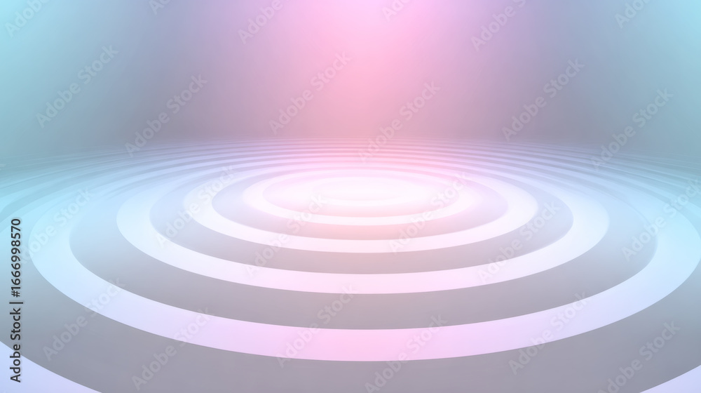 Fototapeta premium Abstract pastel gradient with concentric circles in soft pink and blue hues
