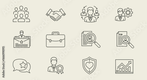 Modern business icons set for career growth, teamwork, and success in professional environments