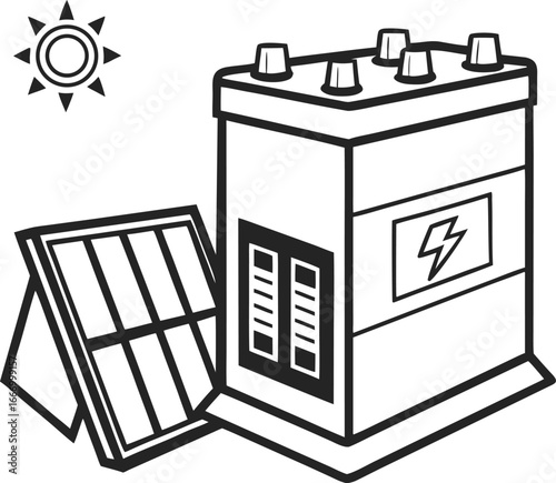 Vector illustration of a green milk carton with a battery symbol inside a plastic container
