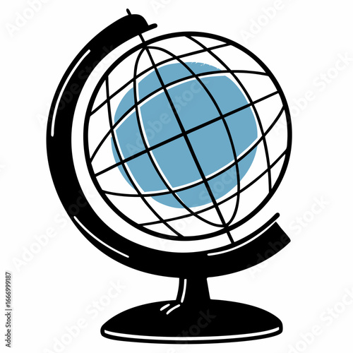 Vector art of stylized illustration of a globe on a stand, representing global concepts like travel, education, and international business, isolated on a