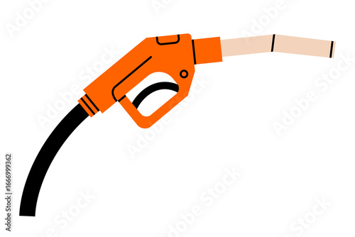 Hand drawn cute illustration of fuel gun. Flat vector car diesel pistol doodle. Automobile service sticker, icon. Vehicle refill. Environmental pollution. Isolated.