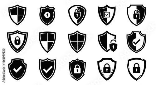Secure your world with these essential shield icons representing protection, safety, and digital security