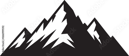 Jagged black silhouette of majestic mountain peaks against white background