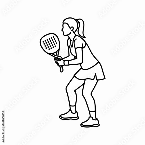 Dynamic female athlete poised for action with a padel racket, showcasing athletic focus and sport readiness for active lifestyle content