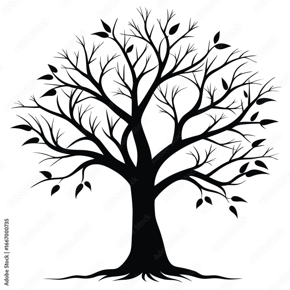 Obraz premium Striking Silhouette of a Tree with Sparse Leaves and Prominent Roots Design