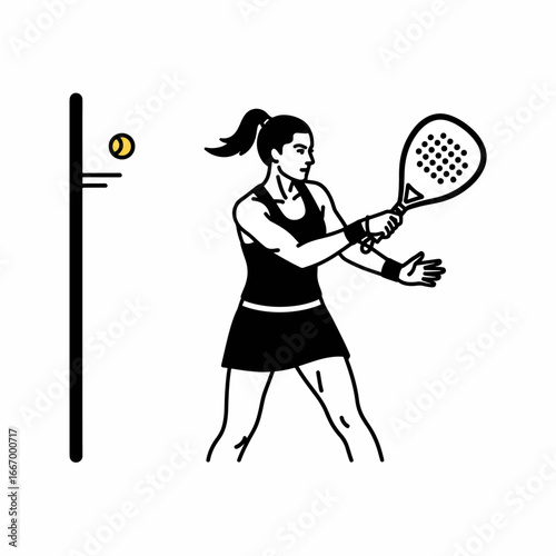 Dynamic woman playing padel tennis with determination and focus, perfect for sports, fitness, and active lifestyle designs