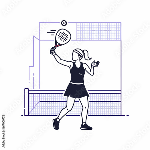 Dynamic padel player executing a powerful overhead shot in a modern court setting, action and energy captured