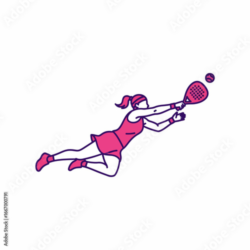 Dynamic padel player diving for the ball in vibrant action, perfect for sports advertising, conveying energy and athleticism