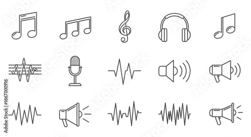 Essential audio icons for music, sound, and broadcasting needs