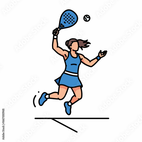 Dynamic padel player in action, hitting the ball with powerful swing during a competitive match, showcasing athleticism and sportsmanship for fitness and wellness concepts