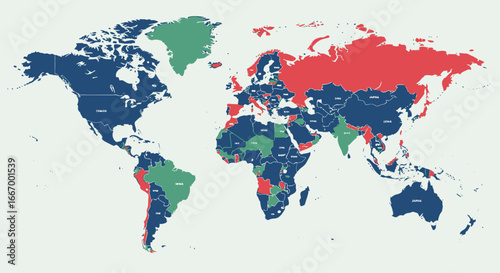Vibrant world map with countries color-coded for easy global overview and planning.