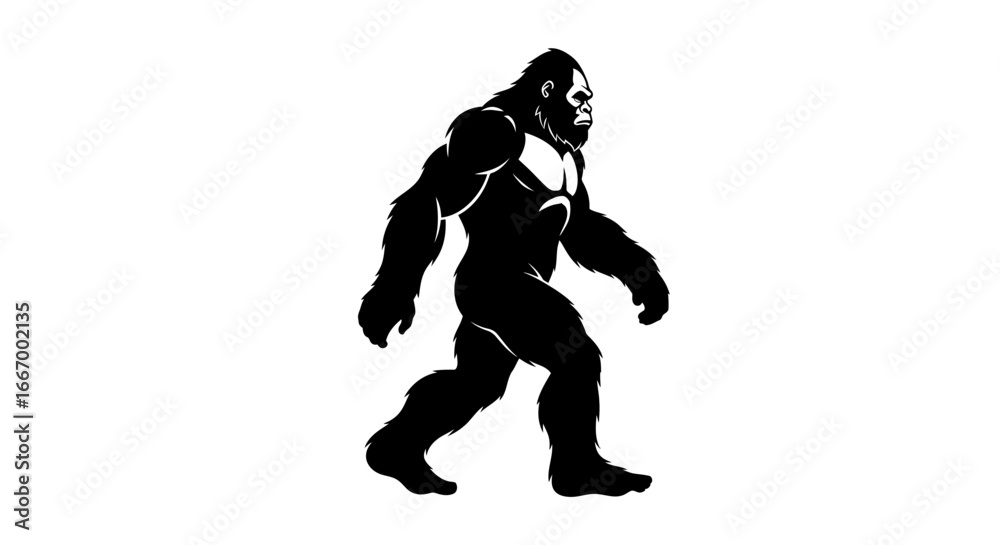 Obraz premium Powerful Bigfoot silhouette walking confidently with muscular build and imposing presence
