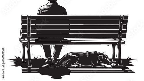 Man and dog relaxing on park bench, peaceful moment of friendship and companionship