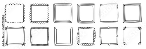 Twelve Hand-Drawn Square Frame Designs:  Varied Border Styles for Scrapbooking and Design