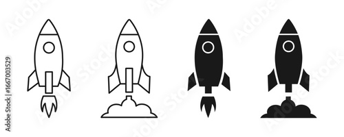 Rocket launch icon set with editable stroke. Vector
