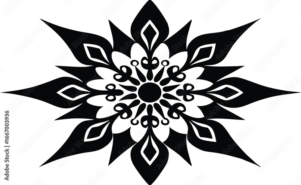 Fototapeta premium Black and White Floral Ornament with Symmetrical Design and Intricate Details
