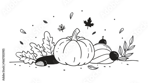 Cozy autumn scene with pumpkins leaves and warm colors for seasonal decor