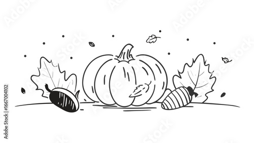 Cozy autumn scene with pumpkins leaves and warm colors vector illustration