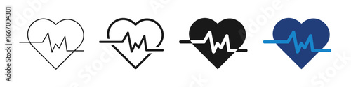 Heart with pulse ECG icon editable stroke. Vector