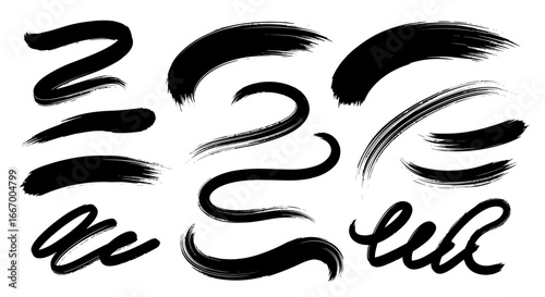 Dynamic black brush strokes add artistic flair and modern design elements to any creative project instantly