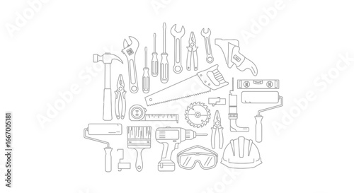 Master any project with this essential collection of DIY and construction tools, ready for action.