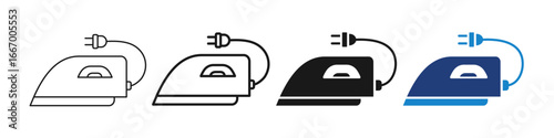 Electric iron icon pack with editable stroke in outline, flat, solid. Vector.